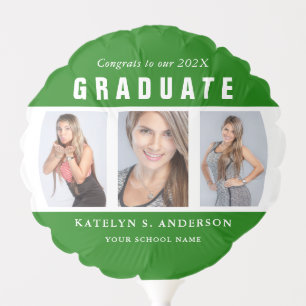 Green and White Graduation Photo Collage Custom Balloon