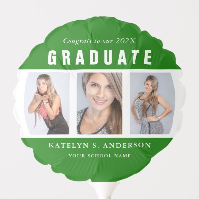 Green and White Graduation Photo Collage Custom Balloon (Front)