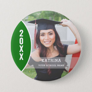 Green and White Graduation Photo Custom Button