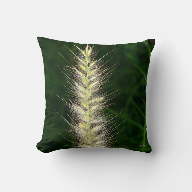 Green and White Grass Flower Throw Pillow (Front)