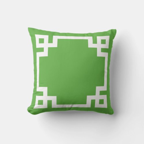 Green and White Greek Key Border Throw Pillow