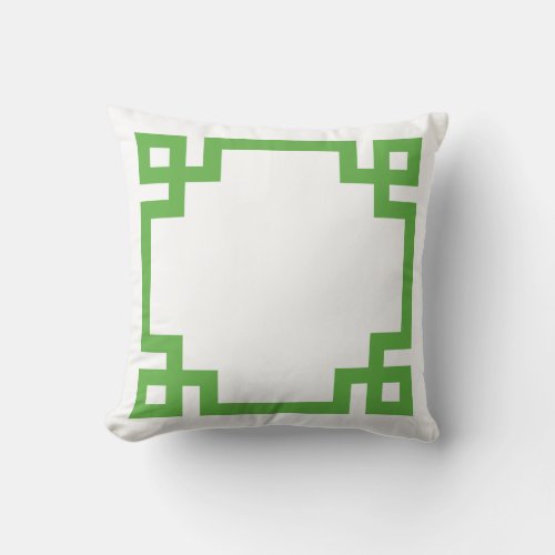 Green and White Greek Key Border Throw Pillow