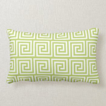 Green And White Greek Key Pattern Lumbar Pillow by hawkeandbloom at Zazzle