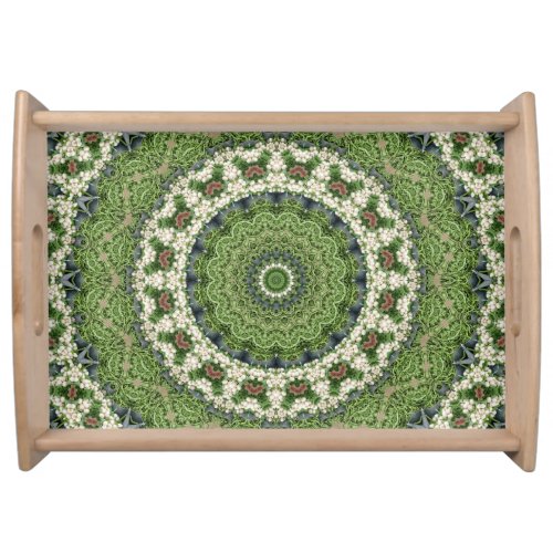 Green and White Green Beans Mandala Kaleidoscope Serving Tray