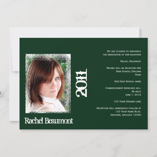 Green and White Grunge Graduation Announcement (Front)