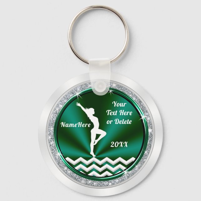 Green and White, Gymnastics Themed Party Favors Keychain (Front)