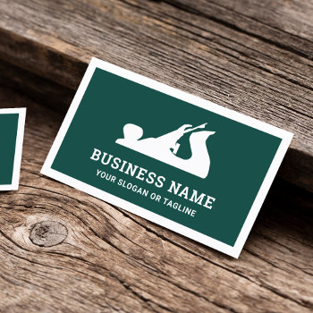 Green And White Hand Plane Handyman Carpenter Business Card by ShabzDesigns at Zazzle