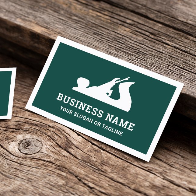 Green and White Hand Plane Handyman Carpenter Business Card (Creator Uploaded)