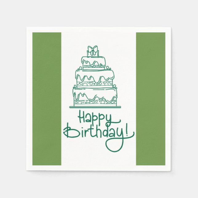 Green And White Happy Birthday Design Napkins (Front)