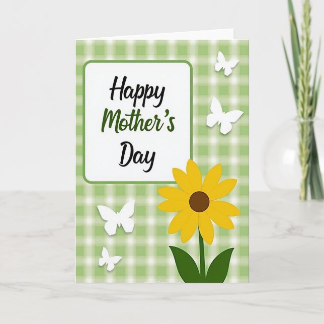 Green And White Happy Mothers Card (Front)