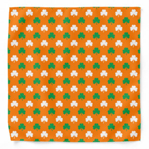 Green And White Heart-Shaped Shamrock On Orange Bandana