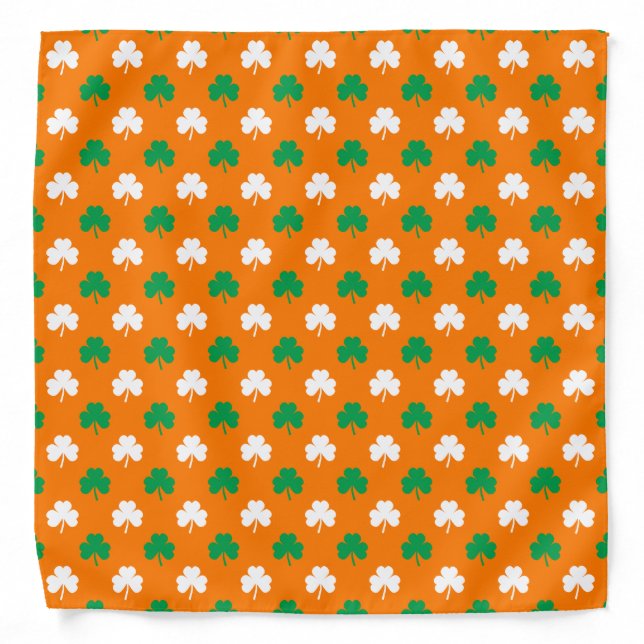 Green And White Heart-Shaped Shamrock On Orange Bandana (Front)