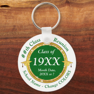 Green and White, High School Reunion Gift Ideas Keychain