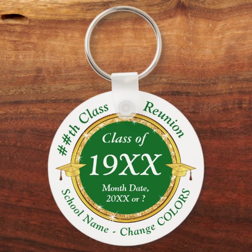 Green and White High School Reunion Gift Ideas Keychain