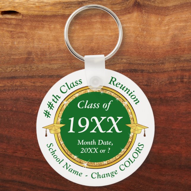 Green and White, High School Reunion Gift Ideas Keychain (Front)