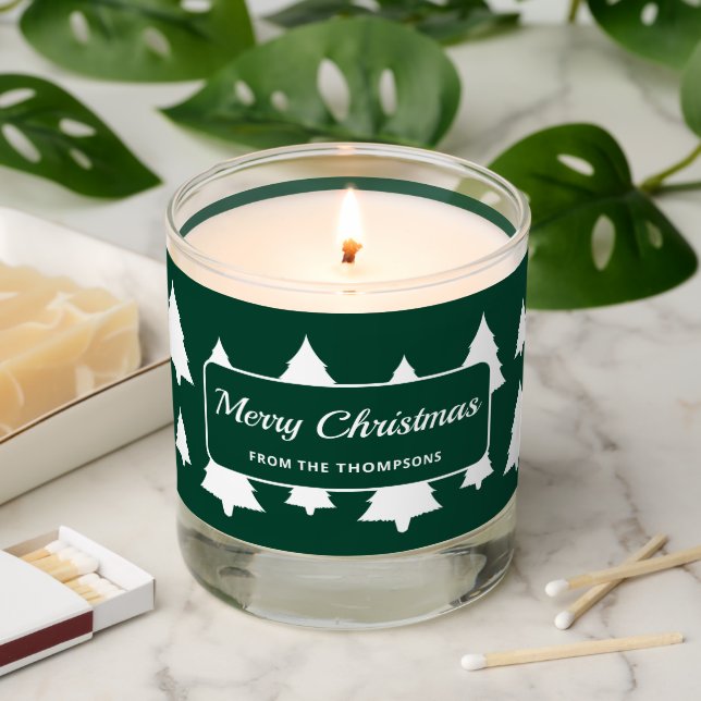 Green And White Holiday Fir Christmas Tree Pattern Scented Candle (Lit)