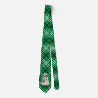 Green and White Holiday Plaid Snowman   Neck Tie
