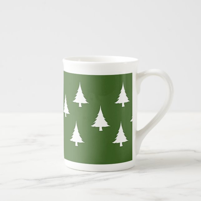 Green And White Holiday Trees Bone China Mug (Right)