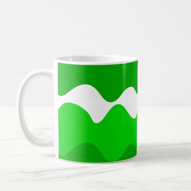 Green and white horizontal waves pattern  coffee mug (Left)