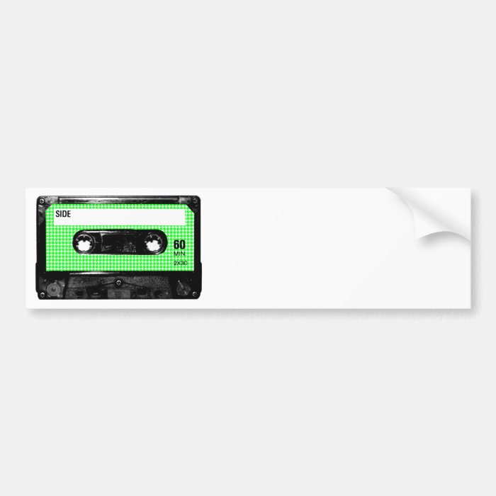 Green and White Houndstooth Label Cassette Bumper Sticker