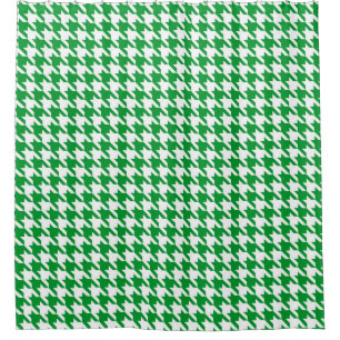 Green and White Houndstooth Pattern Shower Curtain