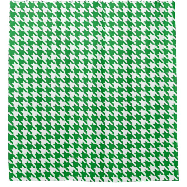 Green and White Houndstooth Pattern Shower Curtain (Front)