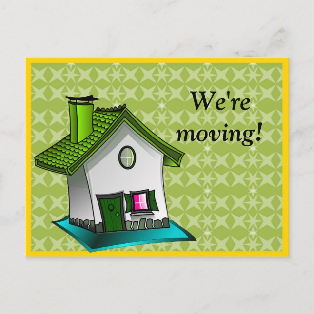 Green and White House Change of Address Announcement Postcard (Front)