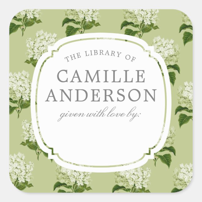 Green and White Hydrangea Baby Nursery Book Plate (Front)
