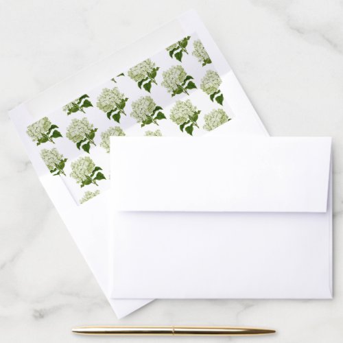 Green and White Hydrangea Bloom Pattern Envelope Liner