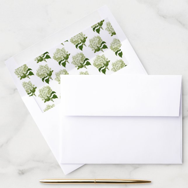 Green and White Hydrangea Bloom Pattern Envelope Liner (Desk)
