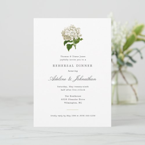 Green and White Hydrangea Elegant Rehearsal Dinner Invitation