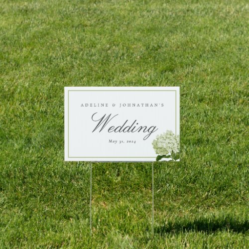Green and White Hydrangea Wedding Sign