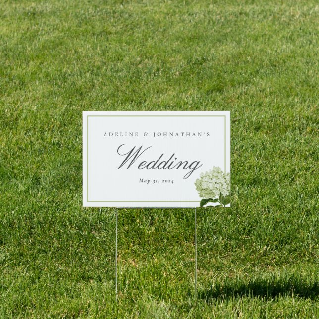 Green and White Hydrangea Wedding Sign (Insitu)