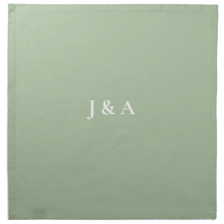 Green and White Initials Wedding Napkin