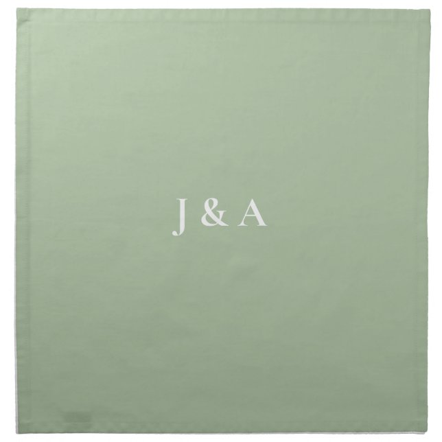 Green and White Initials Wedding Napkin (Front)