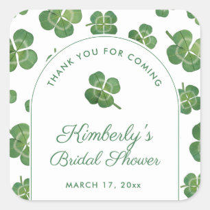 Green And White Irish Theme Bridal Shower Favor Square Sticker