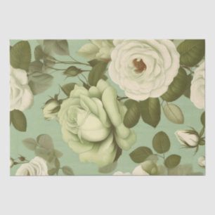 Green and White Italian Flower Print Decoupage /  Tissue Paper