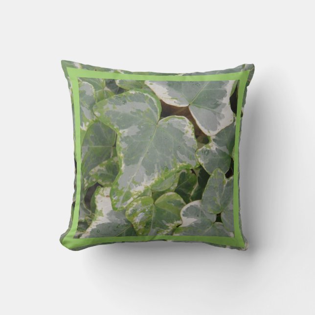 green and white ivy pillow, almost solid green throw pillow (Front)