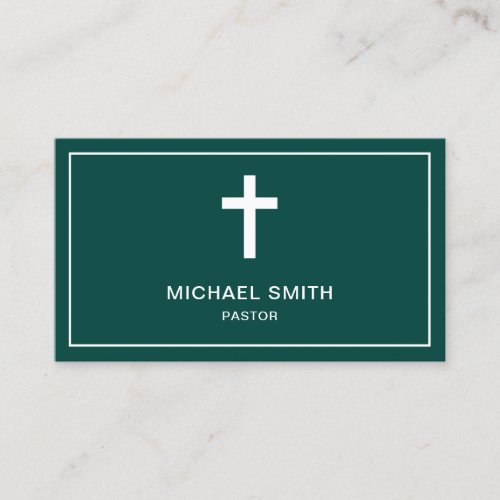Green and White Jesus Christ Cross Pastor Business Card