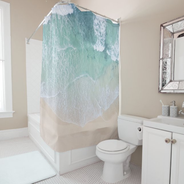 Green And White Lace Beach Sand and Seashore Shower Curtain (In Situ)