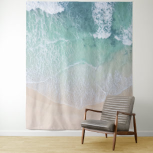 Green And White Lace Beach Sand and Seashore Tapestry