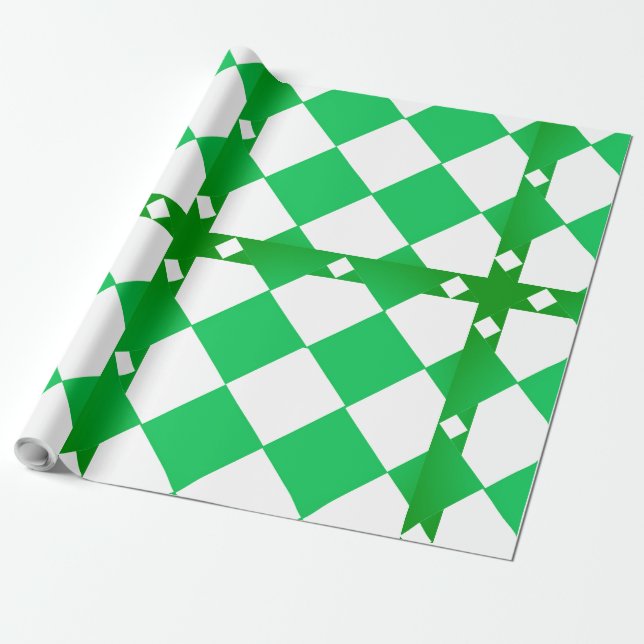 Green and White Large Checkerboard Diamond Pattern Wrapping Paper (Unrolled)
