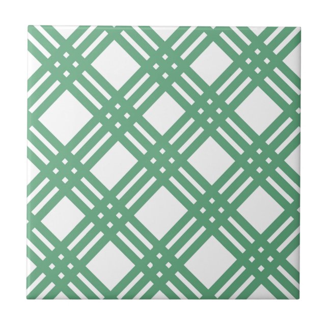 Green and White Lattice Ceramic Tile (Front)