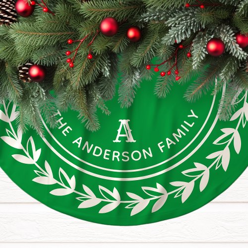 Green And White Laurel Wreath Family Christmas Brushed Polyester Tree Skirt