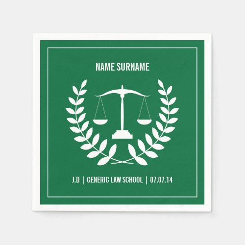 Green and White Law School Graduation Paper Napkins