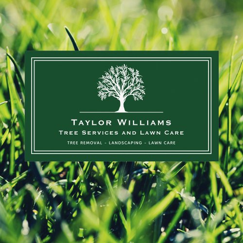 Green And White Lawn Care Landscaping Tree Service Business Card