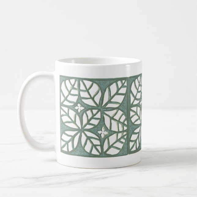 Green and white leaf pattern mug (Left)