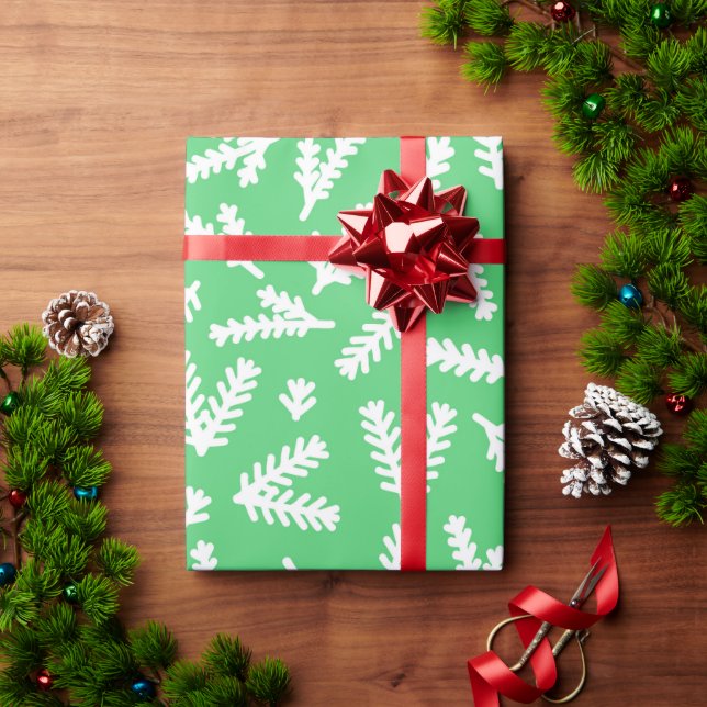  Green and White Leaf Pattern Wrapping Paper (Holiday Gift)