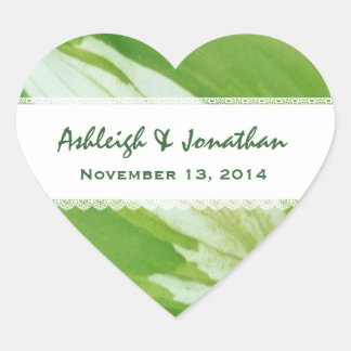 Green and White Leaves and Lace V04 Heart Sticker