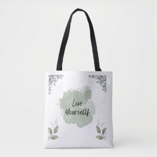 Green and White Leaves Watercolor Tote Bag